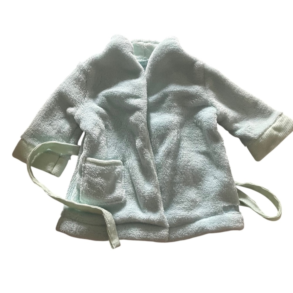 American Girl Doll Mint Green Plush Fleece Bathrobe with Flower Embroidery